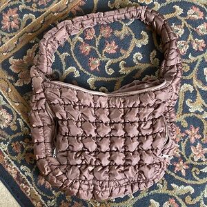brown quilted puff bag